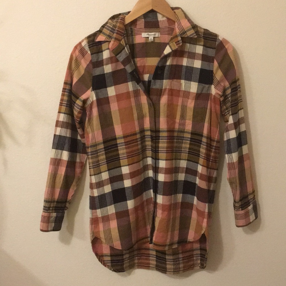 Madewell pink plaid cotton button down shirt - Picture 1 of 3